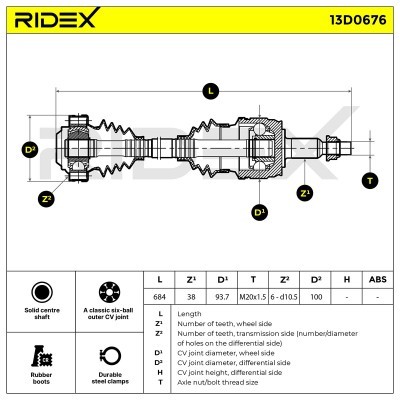 Półoś Napędowa RIDEX 13D0676 13D0676 - foto 6