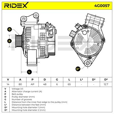 Alternator RIDEX 4G0057 4G0057 - foto 7