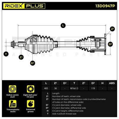 Półoś Napędowa RIDEX 13D0947P 13D0947P - foto 8