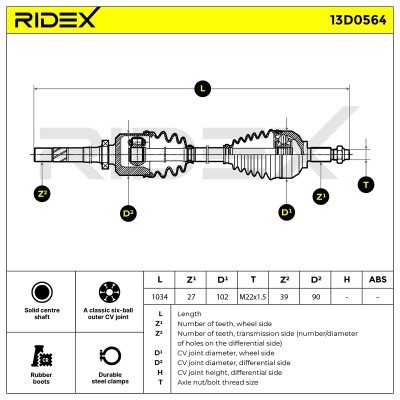 Półoś Napędowa RIDEX 13D0564 13D0564 - foto 8