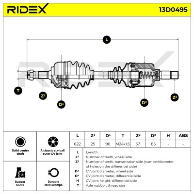 Półoś Napędowa RIDEX 13D0495 13D0495 - foto 7