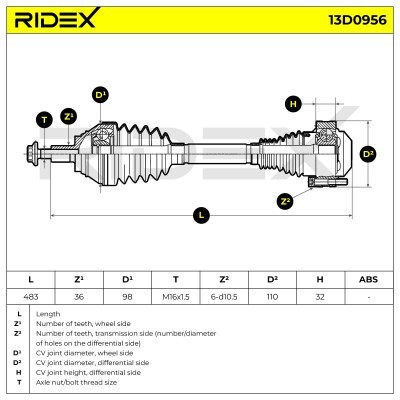 Półoś Napędowa RIDEX 13D0956 13D0956 - foto 7