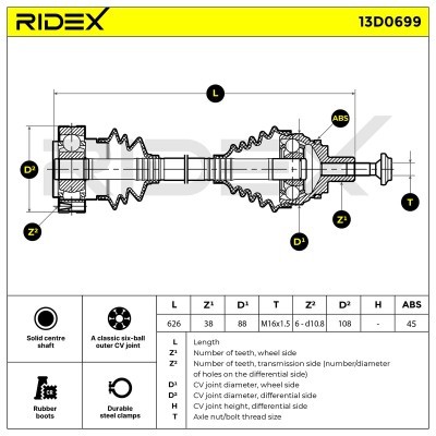 Półoś Napędowa RIDEX 13D0699 13D0699 - foto 6