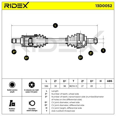 Półoś Napędowa RIDEX 13D0052 13D0052 - foto 6