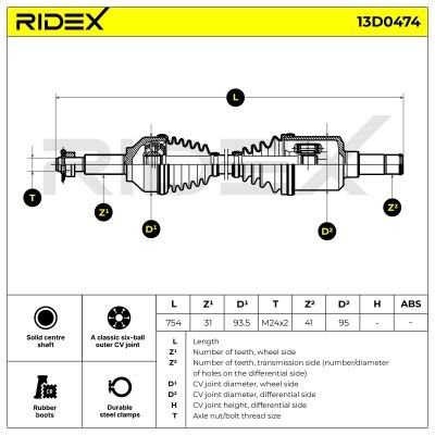 Półoś Napędowa RIDEX 13D0474 13D0474 - foto 7