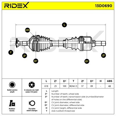 Półoś Napędowa RIDEX 13D0690 13D0690 - foto 7