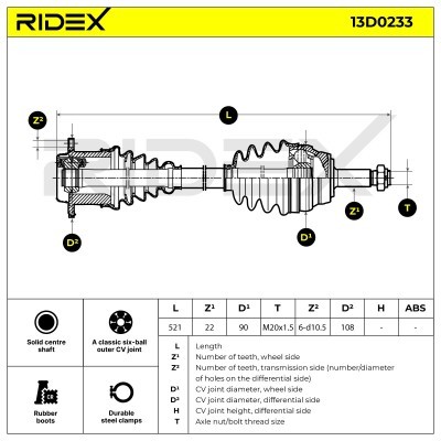 Półoś Napędowa RIDEX 13D0233 13D0233 - foto 5