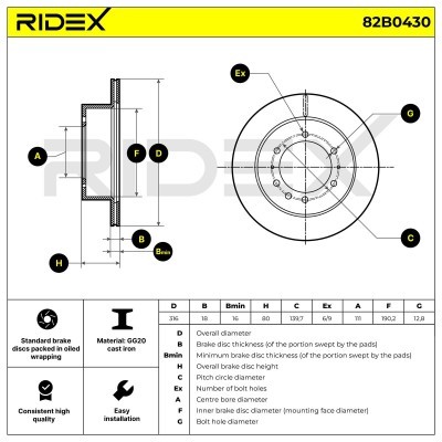 Tarcza hamulcowa RIDEX 82B0430 82B0430 - foto 6