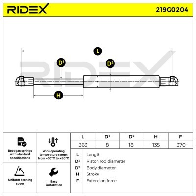 Amortyzator Pokrywy Bagażnika RIDEX 219G0204 219G0204 - foto 3