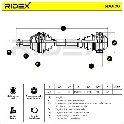 Półoś Napędowa RIDEX 13D0170 13D0170 - foto 3