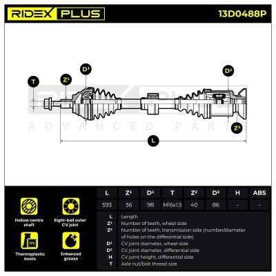 Półoś Napędowa RIDEX 13D0488P 13D0488P - foto 8