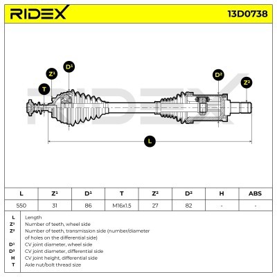 Półoś Napędowa RIDEX 13D0738 13D0738 - foto 7