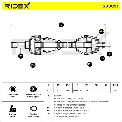 Półoś Napędowa RIDEX 13D0051 13D0051 - foto 6