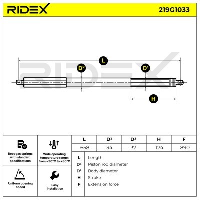 Amortyzator Pokrywy Bagażnika RIDEX 219G1033 219G1033 - foto 6