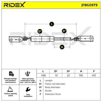 Amortyzator Pokrywy Bagażnika RIDEX 219G0573 219G0573 - foto 6