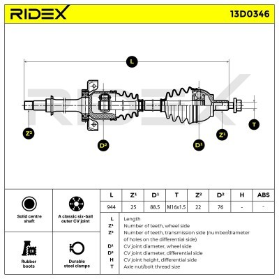 Półoś Napędowa RIDEX 13D0346 13D0346 - foto 8