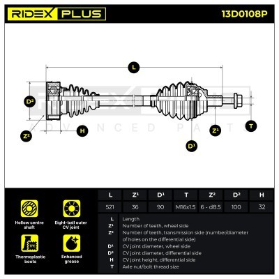 Półoś Napędowa RIDEX 13D0108P 13D0108P - foto 3