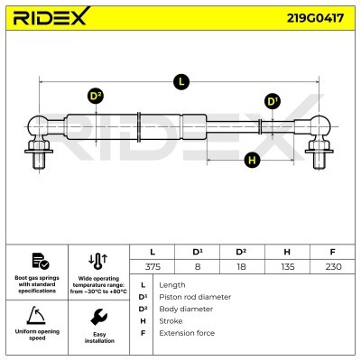 Amortyzator Pokrywy Bagażnika RIDEX 219G0417 219G0417 - foto 6