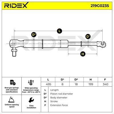 Amortyzator Pokrywy Bagażnika RIDEX 219G0235 219G0235 - foto 7
