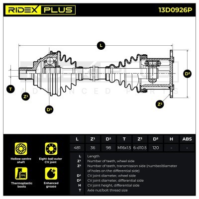 Półoś Napędowa RIDEX 13D0926P 13D0926P - foto 9