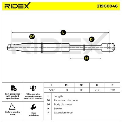 Amortyzator Pokrywy Bagażnika RIDEX 219G0046 219G0046 - foto 7