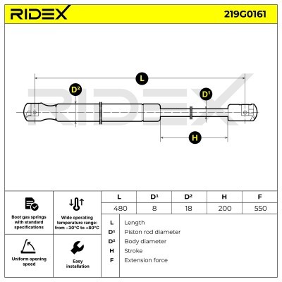 Amortyzator Pokrywy Bagażnika RIDEX 219G0161 219G0161 - foto 4