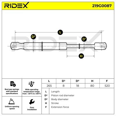 Amortyzator Pokrywy Bagażnika RIDEX 219G0087 219G0087 - foto 7