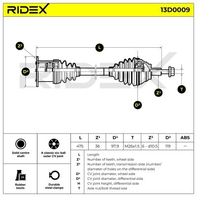 Półoś Napędowa RIDEX 13D0009 13D0009 - foto 5