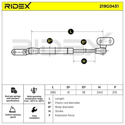 Amortyzator Pokrywy Bagażnika RIDEX 219G0431 219G0431 - foto 7