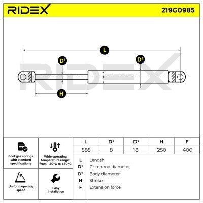 Amortyzator Pokrywy Bagażnika RIDEX 219G0985 219G0985 - foto 6