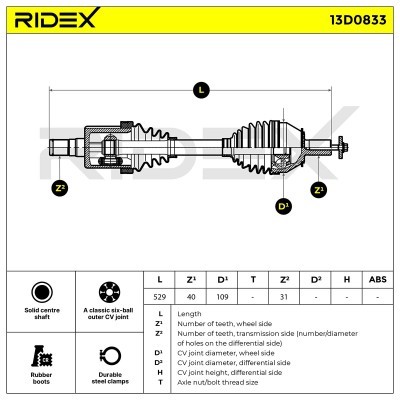 Półoś Napędowa RIDEX 13D0833 13D0833 - foto 7