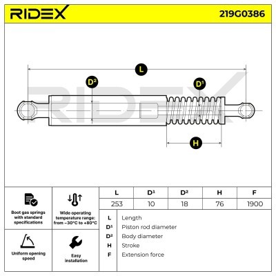 Amortyzator Pokrywy Bagażnika RIDEX 219G0386 219G0386 - foto 5