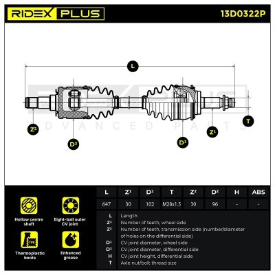 Półoś Napędowa RIDEX 13D0322P 13D0322P - foto 3