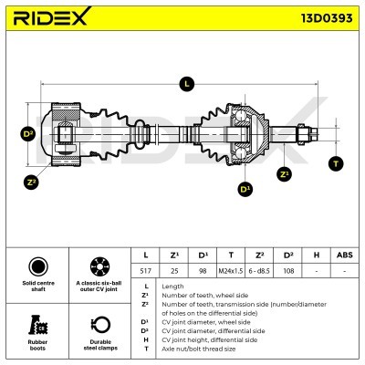 Półoś Napędowa RIDEX 13D0393 13D0393 - foto 5