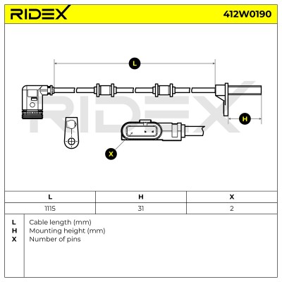 Czujnik ABS RIDEX 412W0190 412W0190 - foto 6
