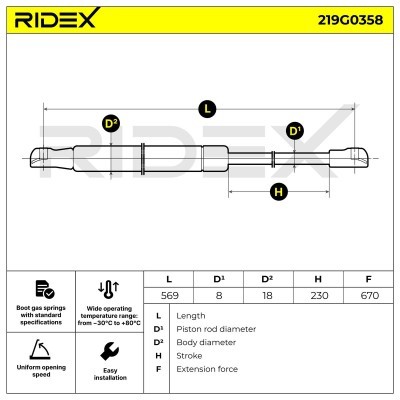Amortyzator Pokrywy Bagażnika RIDEX 219G0358 219G0358 - foto 7