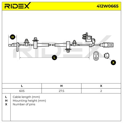 Czujnik ABS RIDEX 412W0665 412W0665 - foto 6