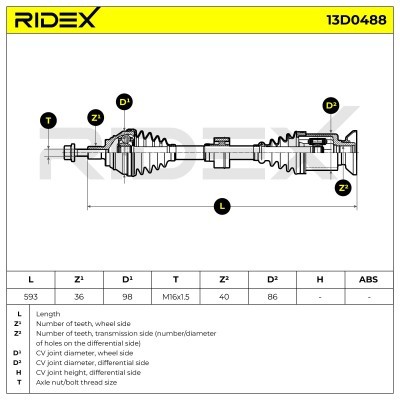 Półoś Napędowa RIDEX 13D0488 13D0488 - foto 6