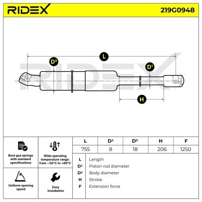 Amortyzator Pokrywy Bagażnika RIDEX 219G0948 219G0948 - foto 6