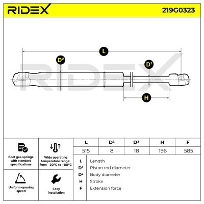 Amortyzator Pokrywy Bagażnika RIDEX 219G0323 219G0323 - foto 7