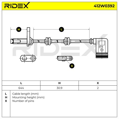 Czujnik ABS RIDEX 412W0392 412W0392 - foto 6