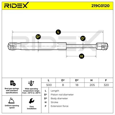 Amortyzator Pokrywy Bagażnika RIDEX 219G0120 219G0120 - foto 7