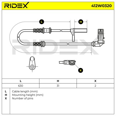 Czujnik ABS RIDEX 412W0320 412W0320 - foto 6