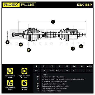 Półoś Napędowa RIDEX 13D0185P 13D0185P - foto 2