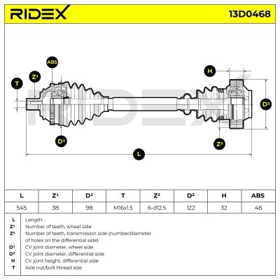 Półoś Napędowa RIDEX 13D0468 13D0468 - foto 7