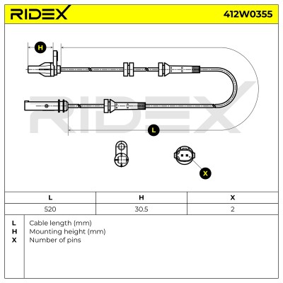 Czujnik ABS RIDEX 412W0355 412W0355 - foto 6
