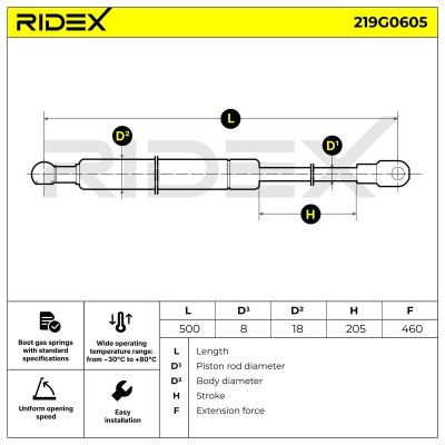 Amortyzator Pokrywy Bagażnika RIDEX 219G0605 219G0605 - foto 11