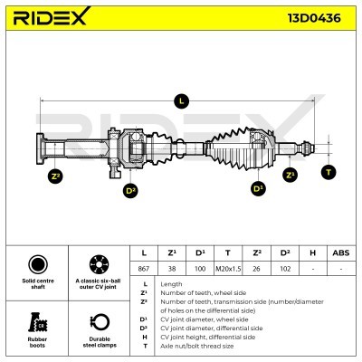 Półoś Napędowa RIDEX 13D0436 13D0436 - foto 7