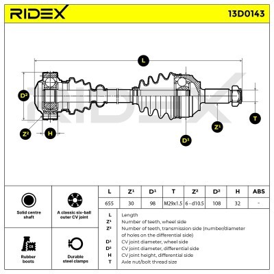 Półoś Napędowa RIDEX 13D0143 13D0143 - foto 12