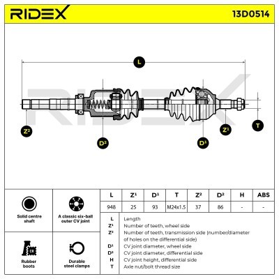 Półoś Napędowa RIDEX 13D0514 13D0514 - foto 6